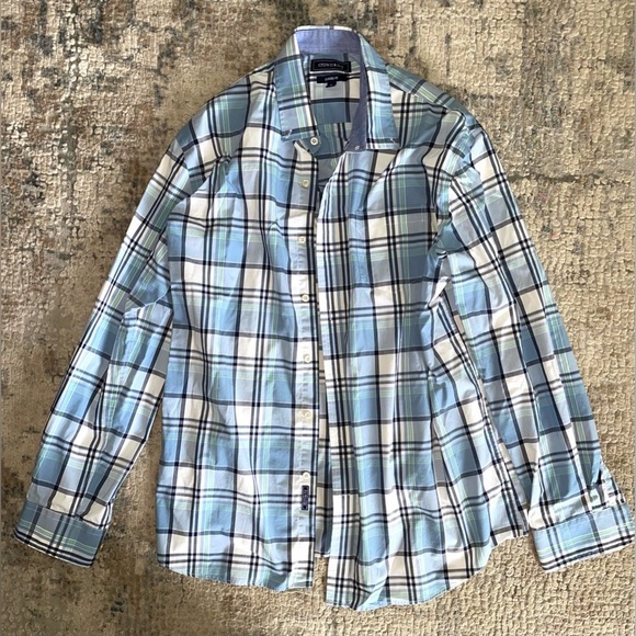 Crown & Ivy Blue Plaid Dress Shirt - Picture 1 of 4